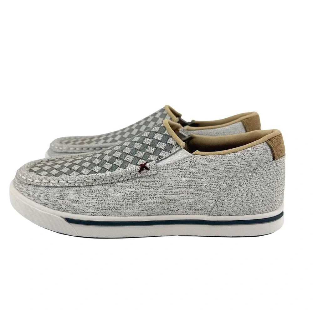 Twisted X Youth Sz 3 Kicks Gry Woven Checkerboard Leather Slip On Shoes YCA0022